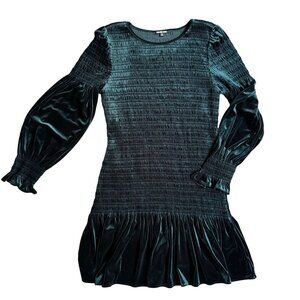 Gianni Bini Tally Dress Womens XL Dark Green Velvet‎ Smocked Ruffle Hem Sheath